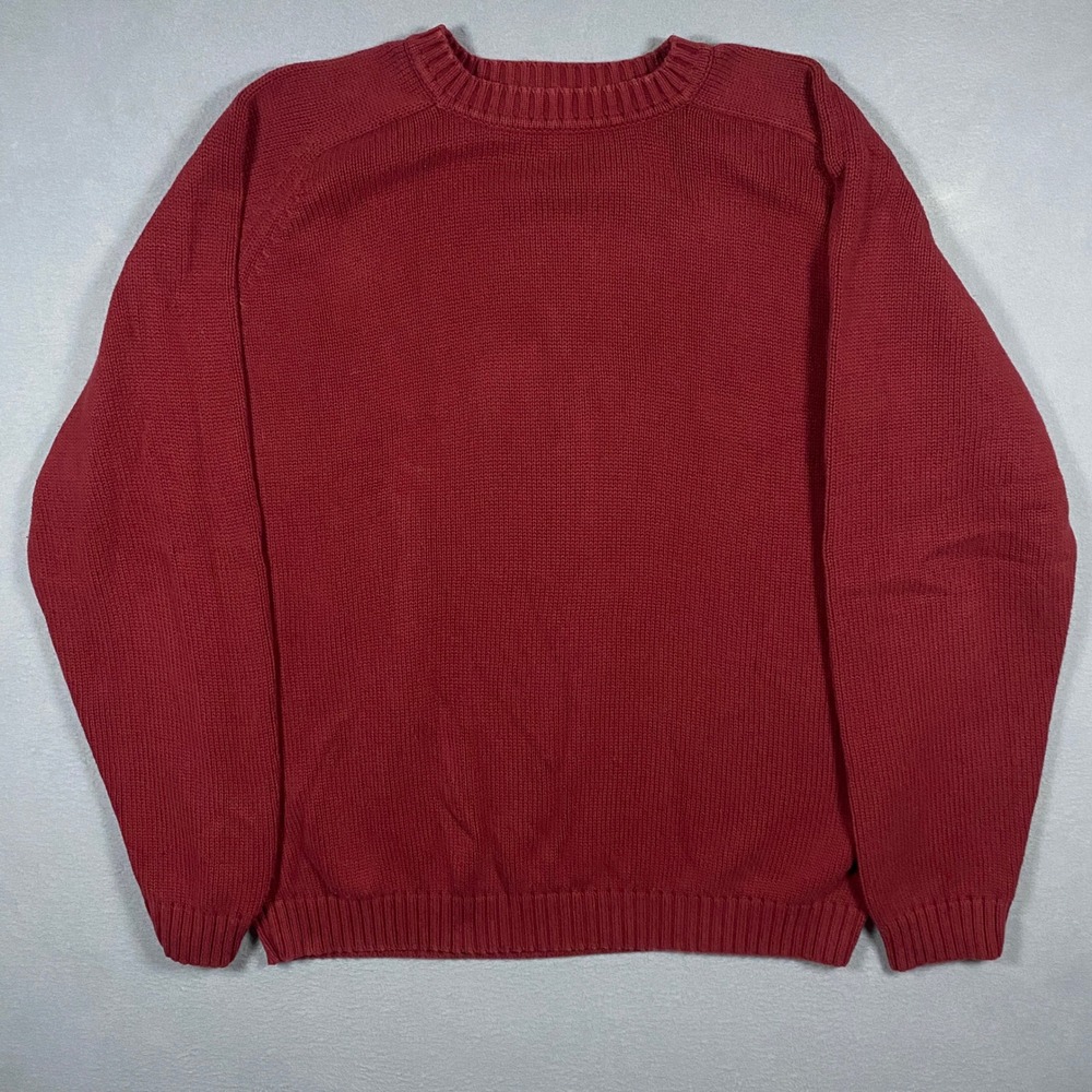 Vintage St Johns Bay Mens XL Burgundy Red Cotton Raglan Crewneck Knit‎ Sweater